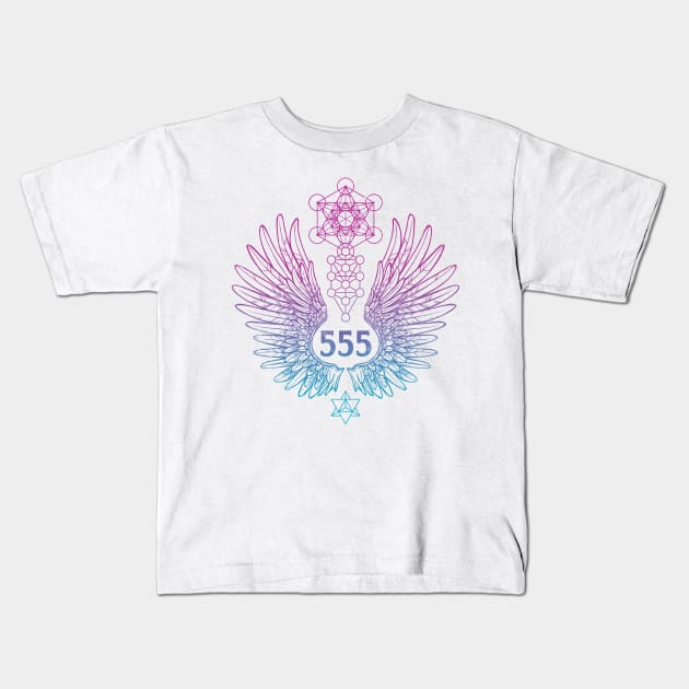 Angel Number 555 Sacred Geometry Kids T-Shirt by LadyMoldavite